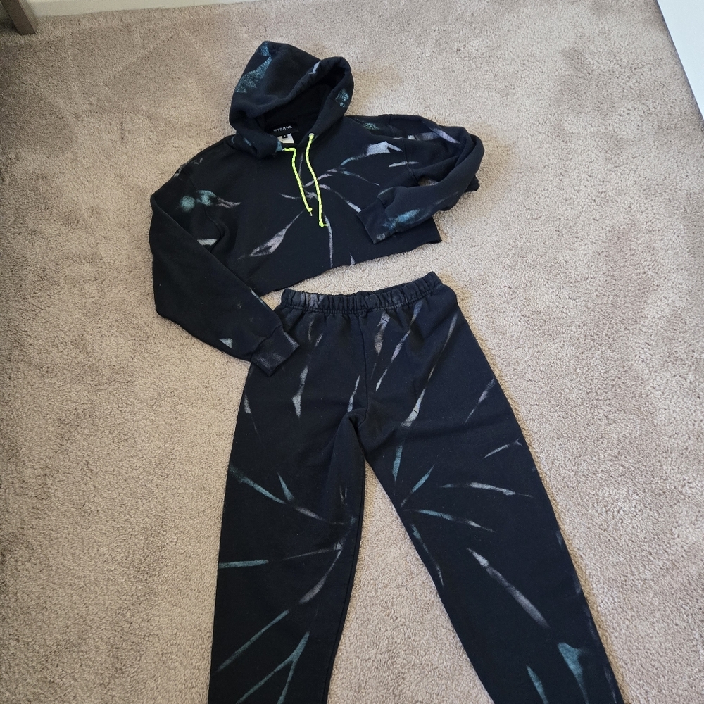 MYRRHE Tracksuit Hoodie Jogger Set Small Black Paint Splatter Grunge Streetwear - Picture 12 of 16